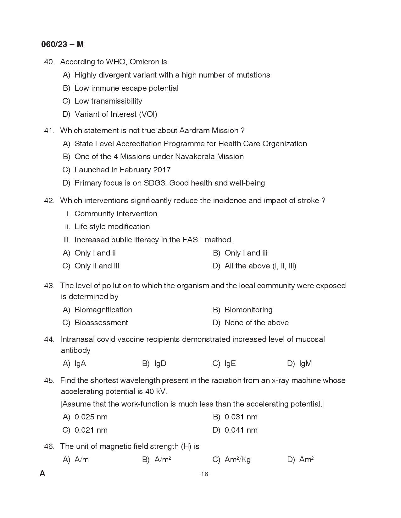 KPSC Junior Assistant Malayalam Exam 2023 Code 0602023 M 16