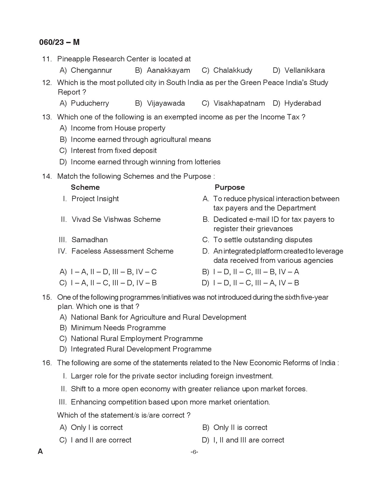 KPSC Junior Assistant Malayalam Exam 2023 Code 0602023 M 6