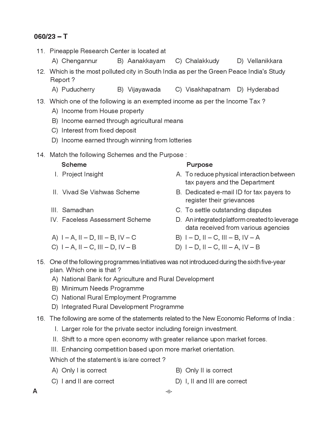 KPSC Junior Assistant Tamil Exam 2023 Code 0602023 T 6