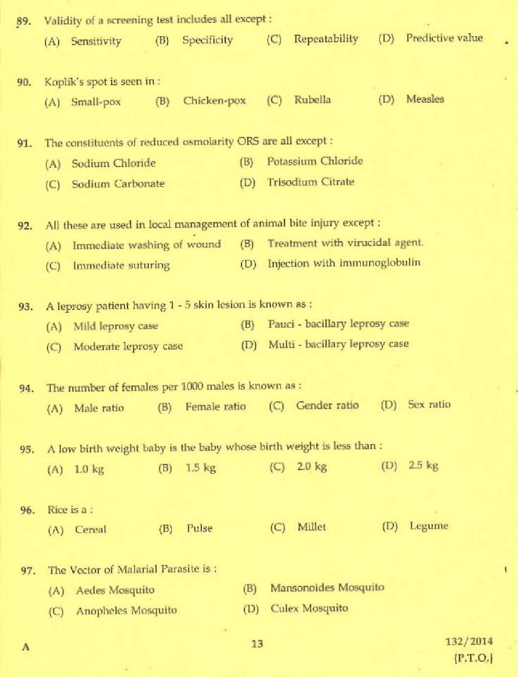 Kerala PSC Junior Health Inspector Exam Code 1322014 11