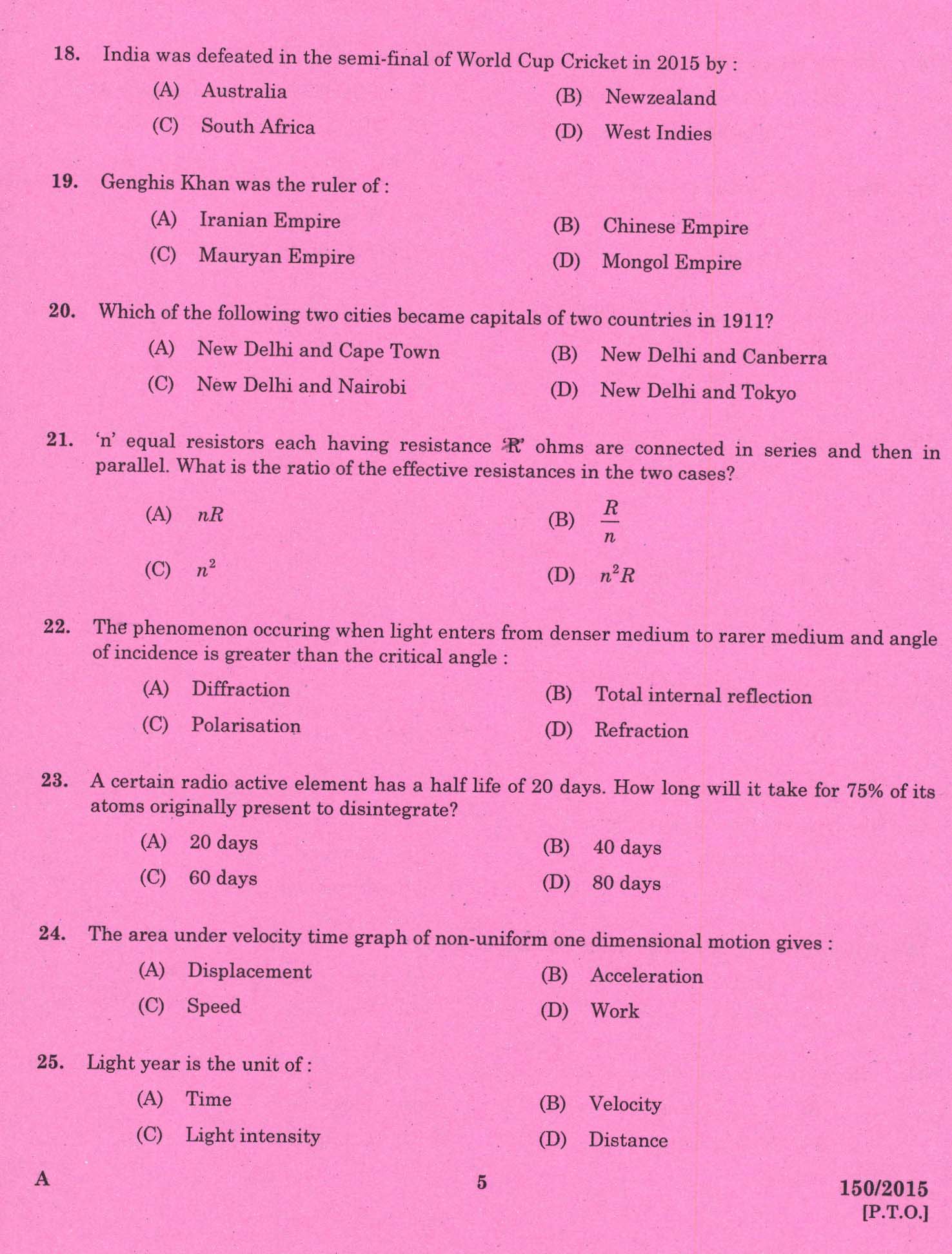 Kerala PSC Junior Health Inspector Exam Question 1502015 3