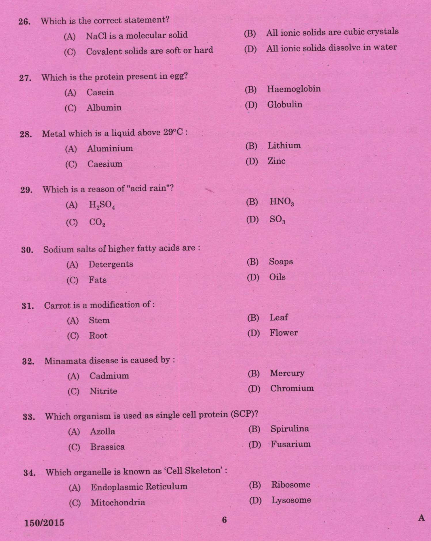 Kerala PSC Junior Health Inspector Exam Question 1502015 4