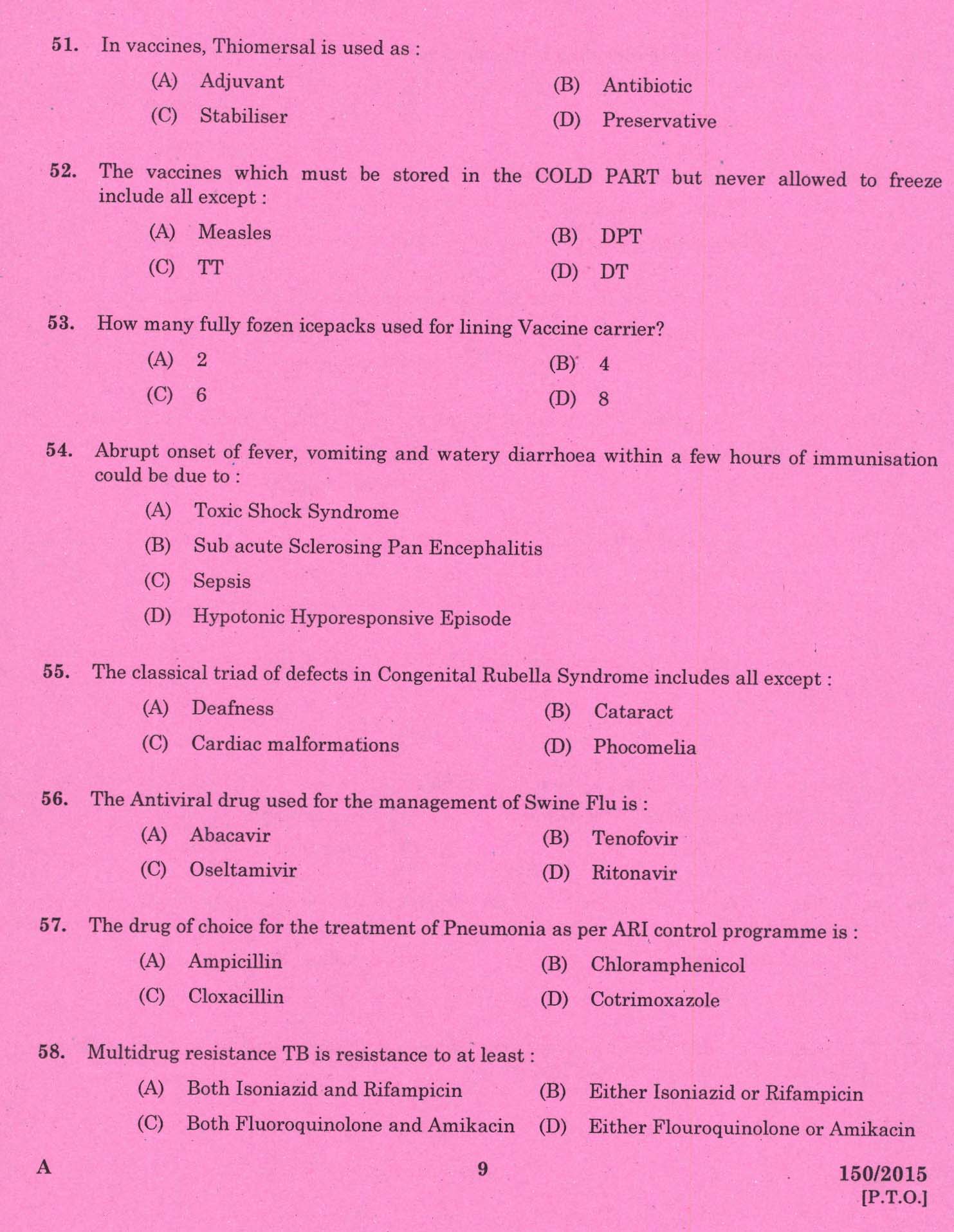 Kerala PSC Junior Health Inspector Exam Question 1502015 7