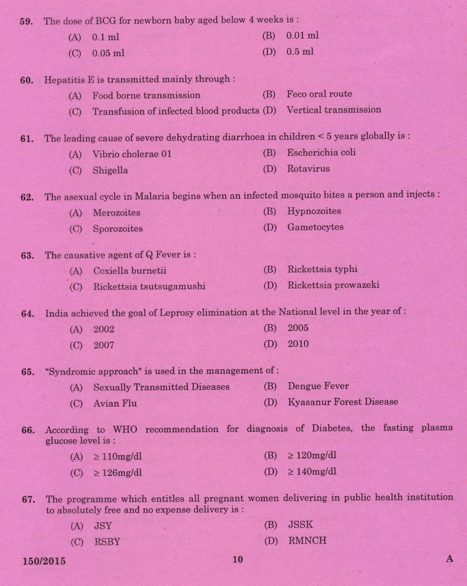 Kerala PSC Junior Health Inspector Exam Question 1502015 8