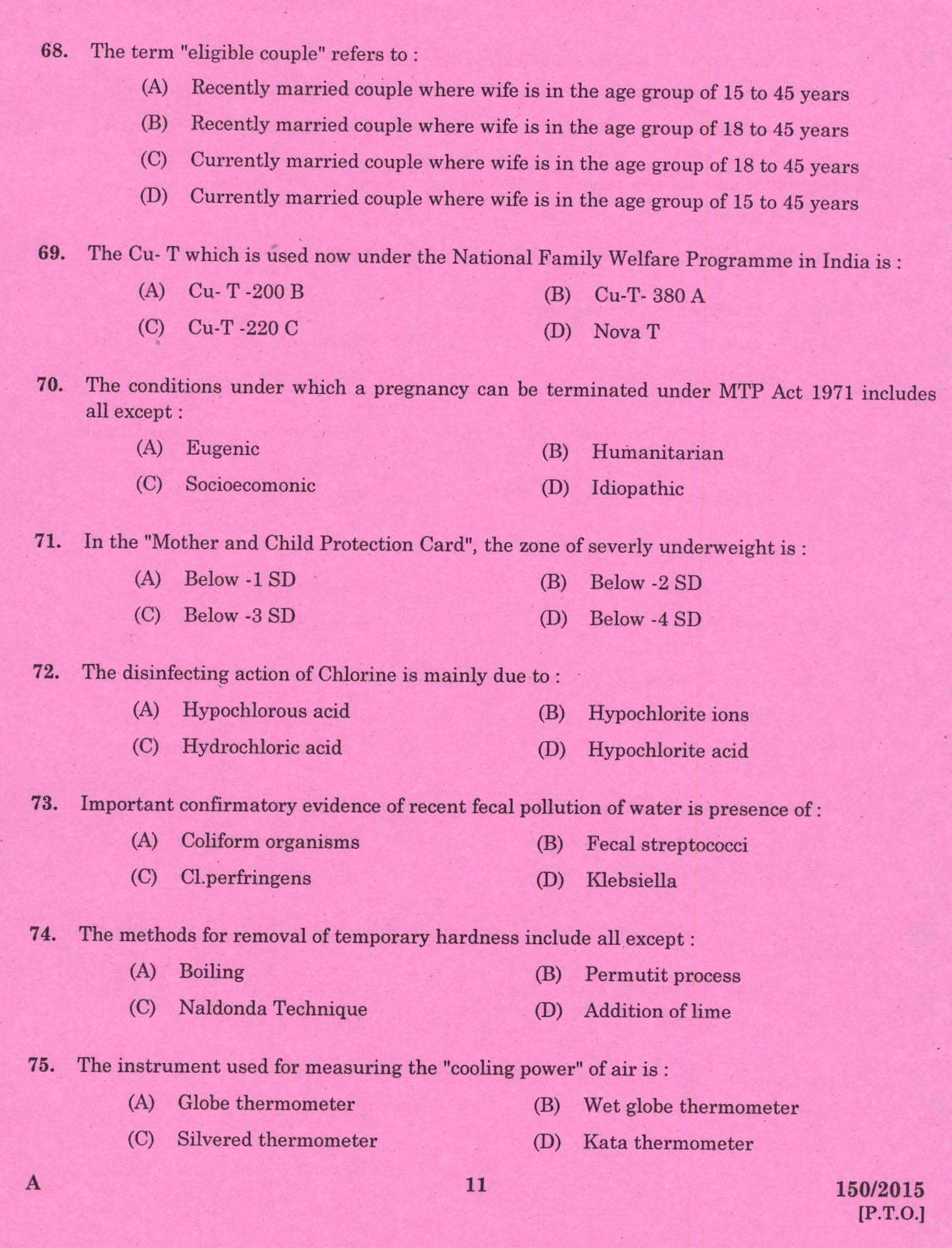 Kerala PSC Junior Health Inspector Exam Question 1502015 9
