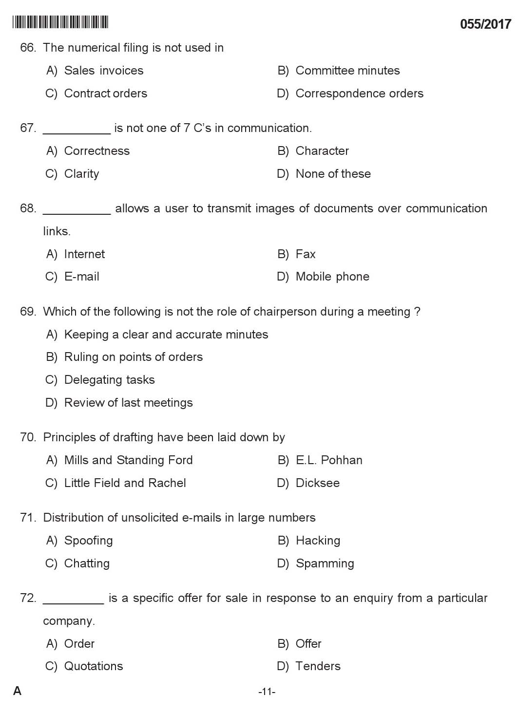 KPSC Instructor In Secretarial Practice Exam 2017 Code 0552017 10