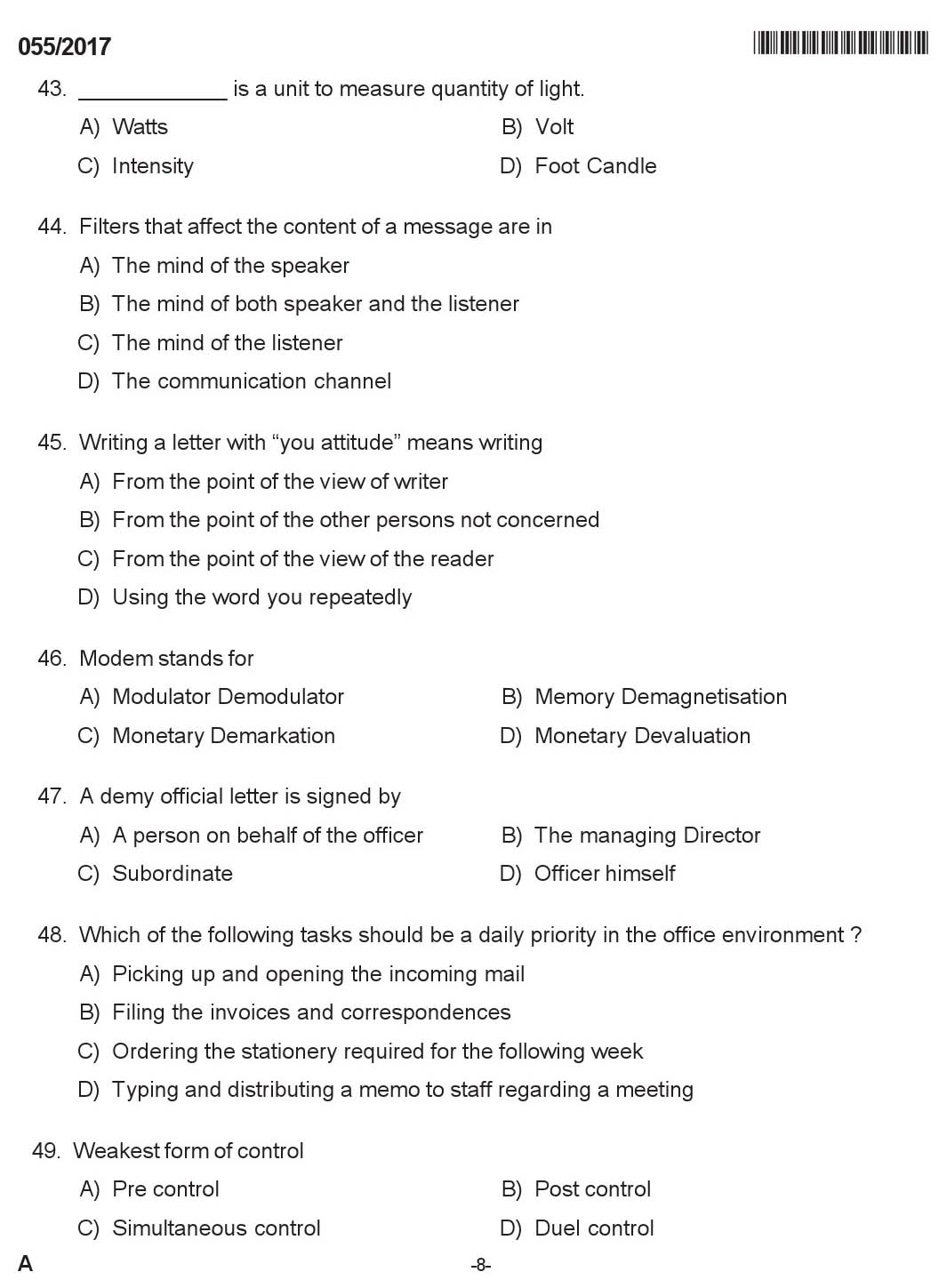 KPSC Instructor In Secretarial Practice Exam 2017 Code 0552017 7