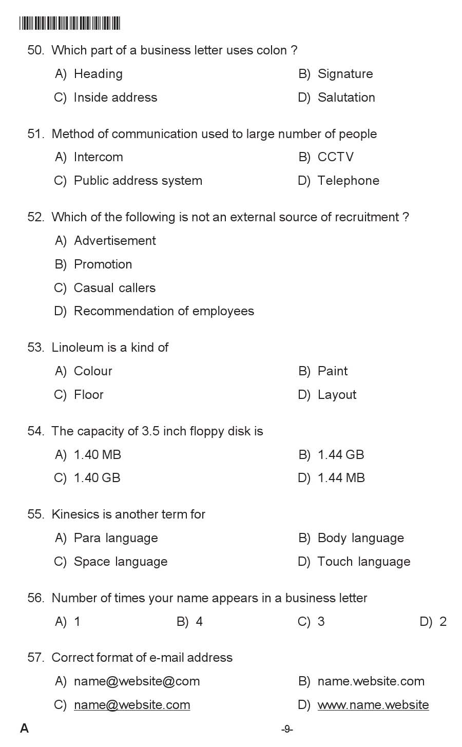 KPSC Instructor In Secretarial Practice Exam 2017 Code 0552017 8