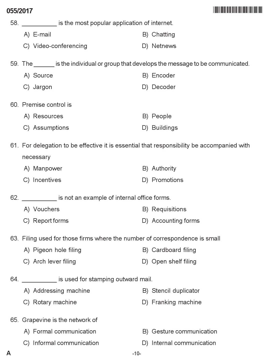 KPSC Instructor In Secretarial Practice Exam 2017 Code 0552017 9