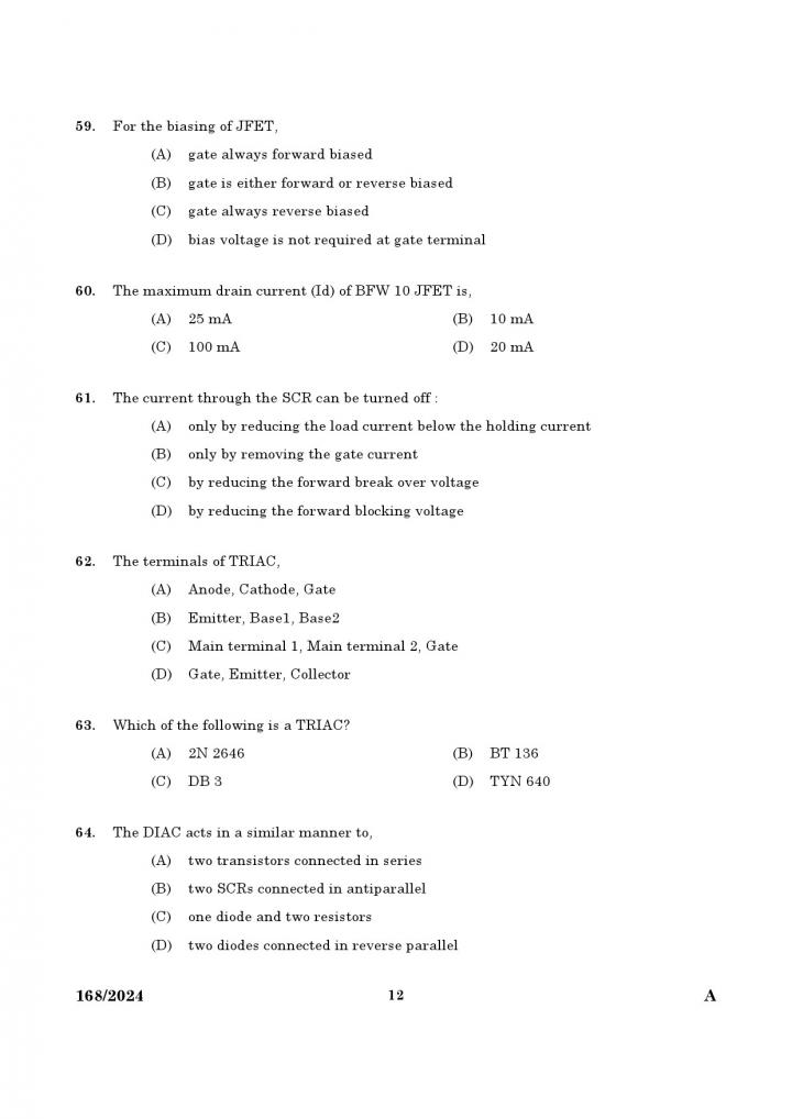 KPSC Junior Instructor Electronic Mechanic Exam 2024 Code 1682024 10