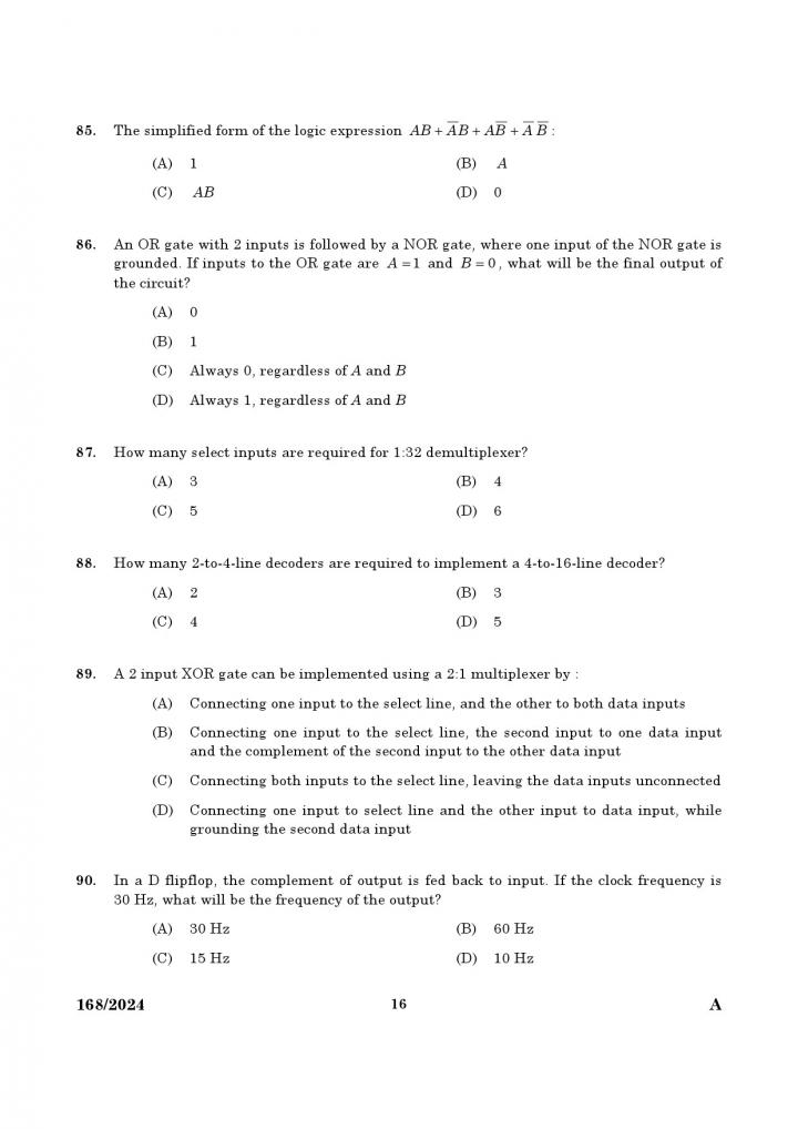 KPSC Junior Instructor Electronic Mechanic Exam 2024 Code 1682024 14