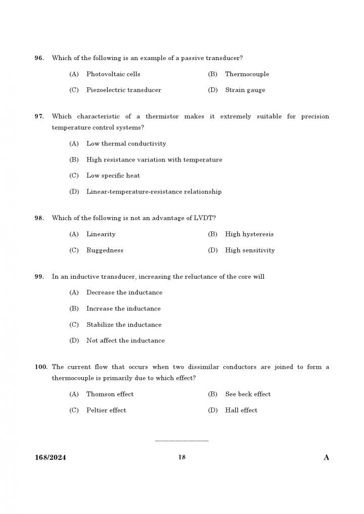 KPSC Junior Instructor Electronic Mechanic Exam 2024 Code 1682024 16