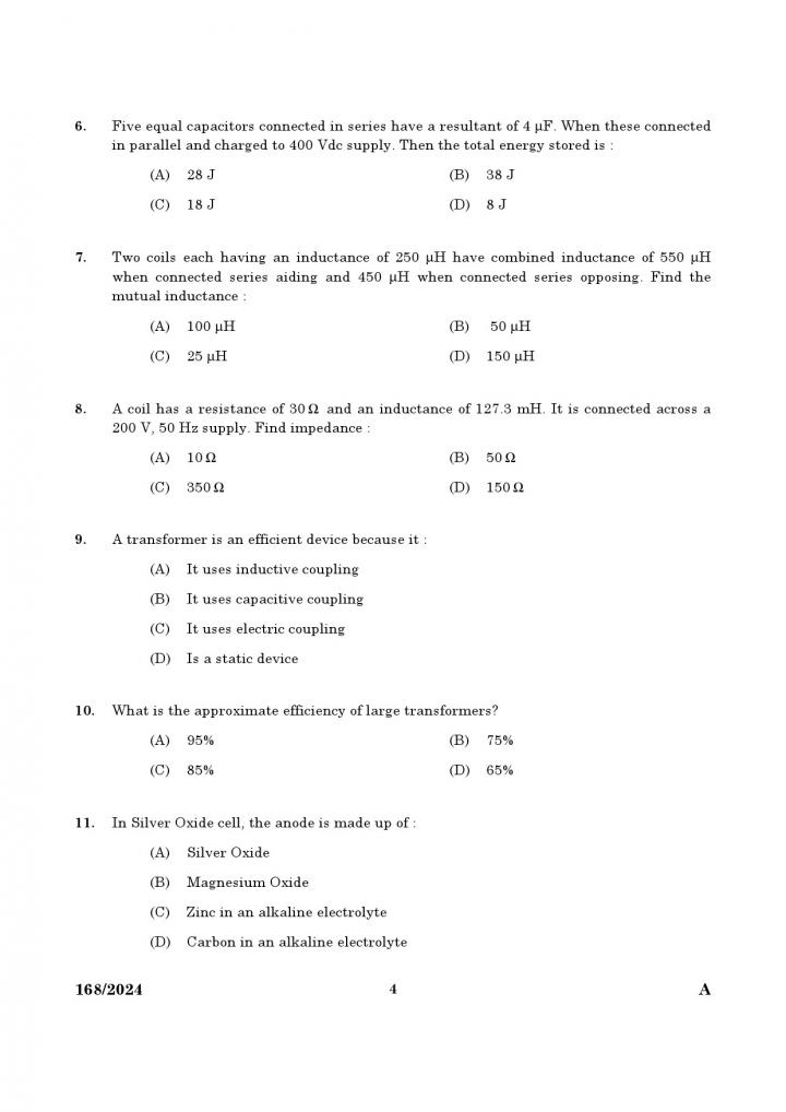 KPSC Junior Instructor Electronic Mechanic Exam 2024 Code 1682024 2