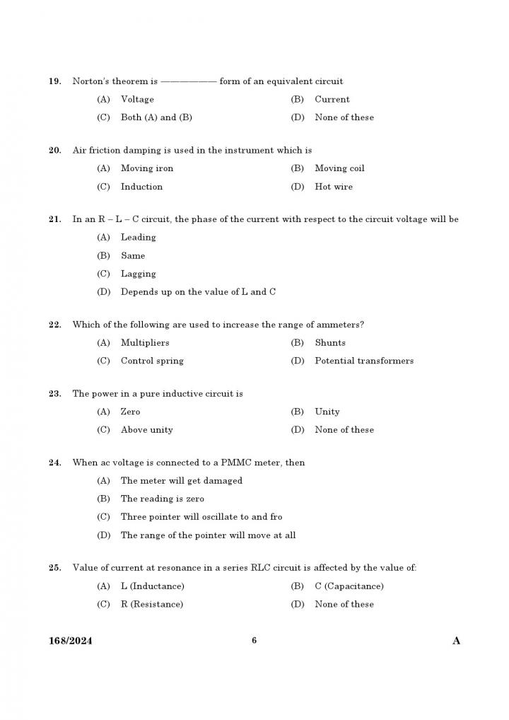 KPSC Junior Instructor Electronic Mechanic Exam 2024 Code 1682024 4