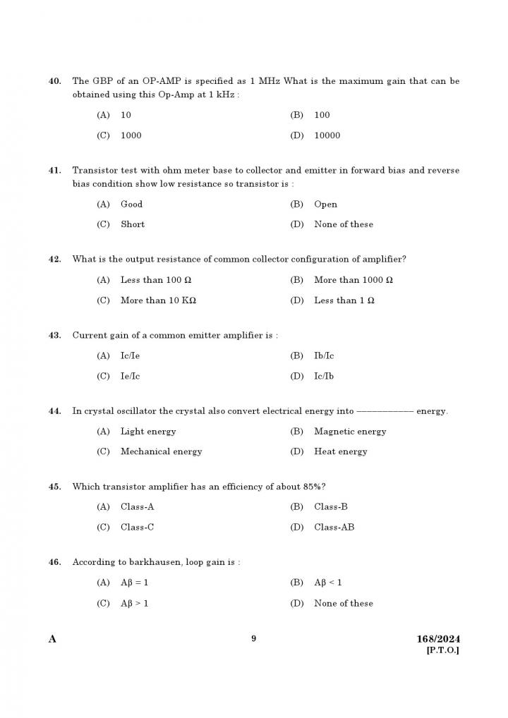 KPSC Junior Instructor Electronic Mechanic Exam 2024 Code 1682024 7