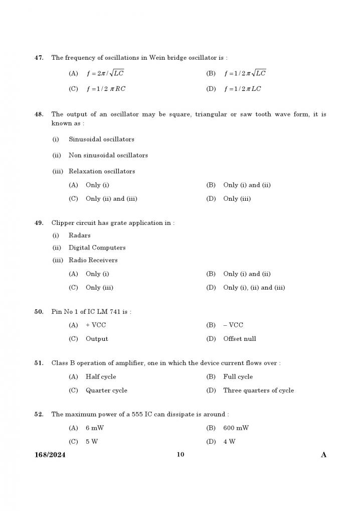 KPSC Junior Instructor Electronic Mechanic Exam 2024 Code 1682024 8