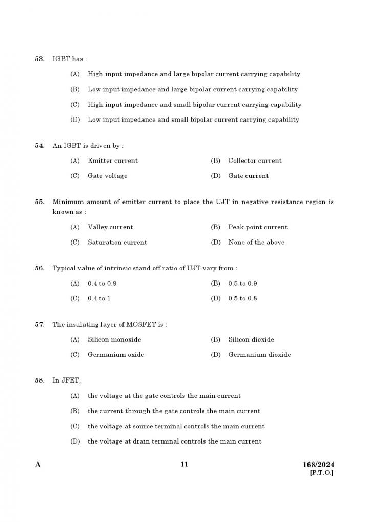 KPSC Junior Instructor Electronic Mechanic Exam 2024 Code 1682024 9