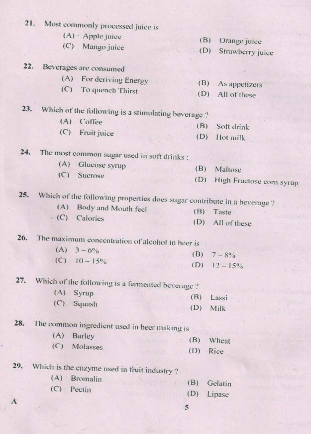 KPSC Junior Instructor Food Beverages Exam 2019 Code 0102019 4