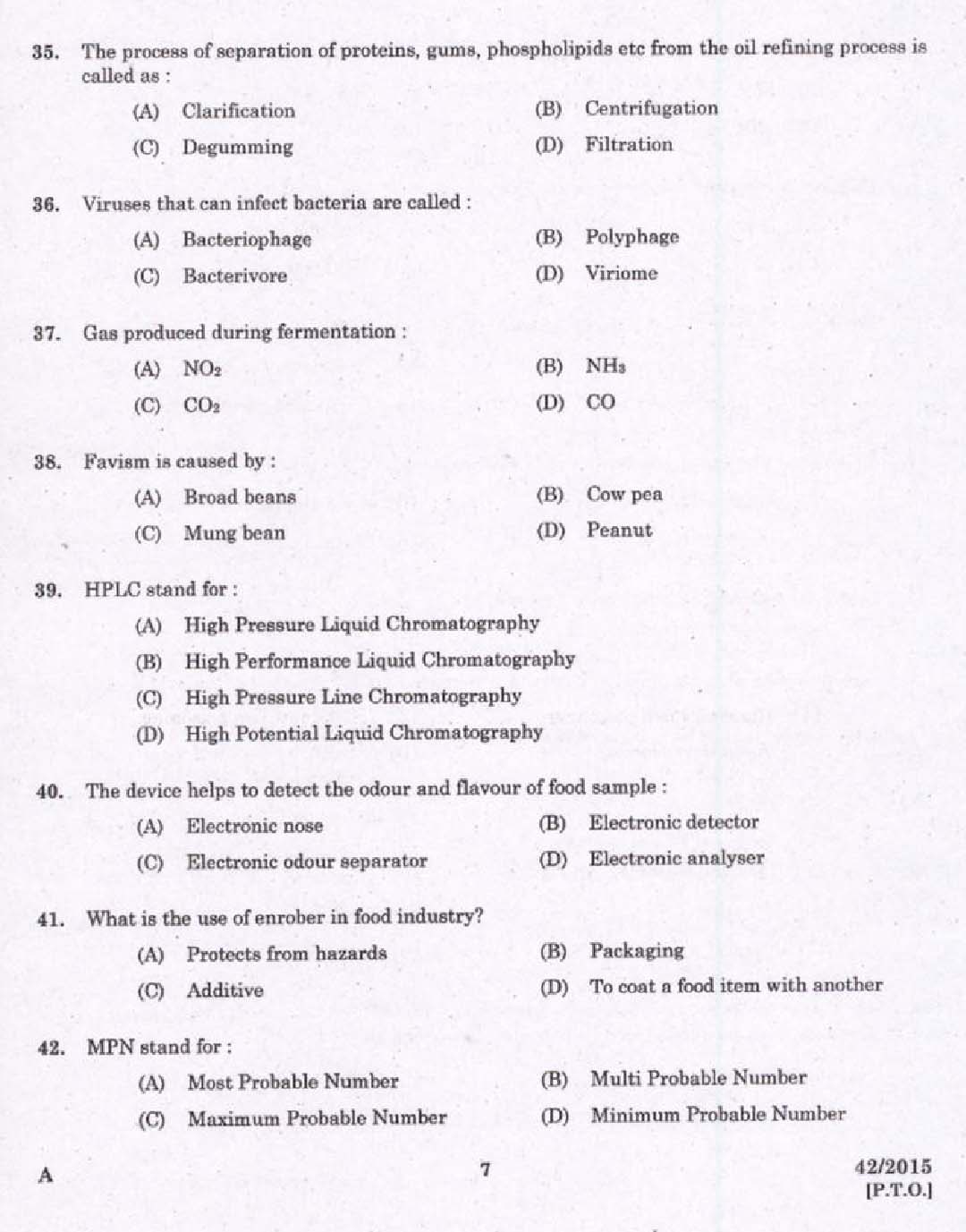 KPSC Junior Instructor Food Processing Exam 2015 Code 422015 5