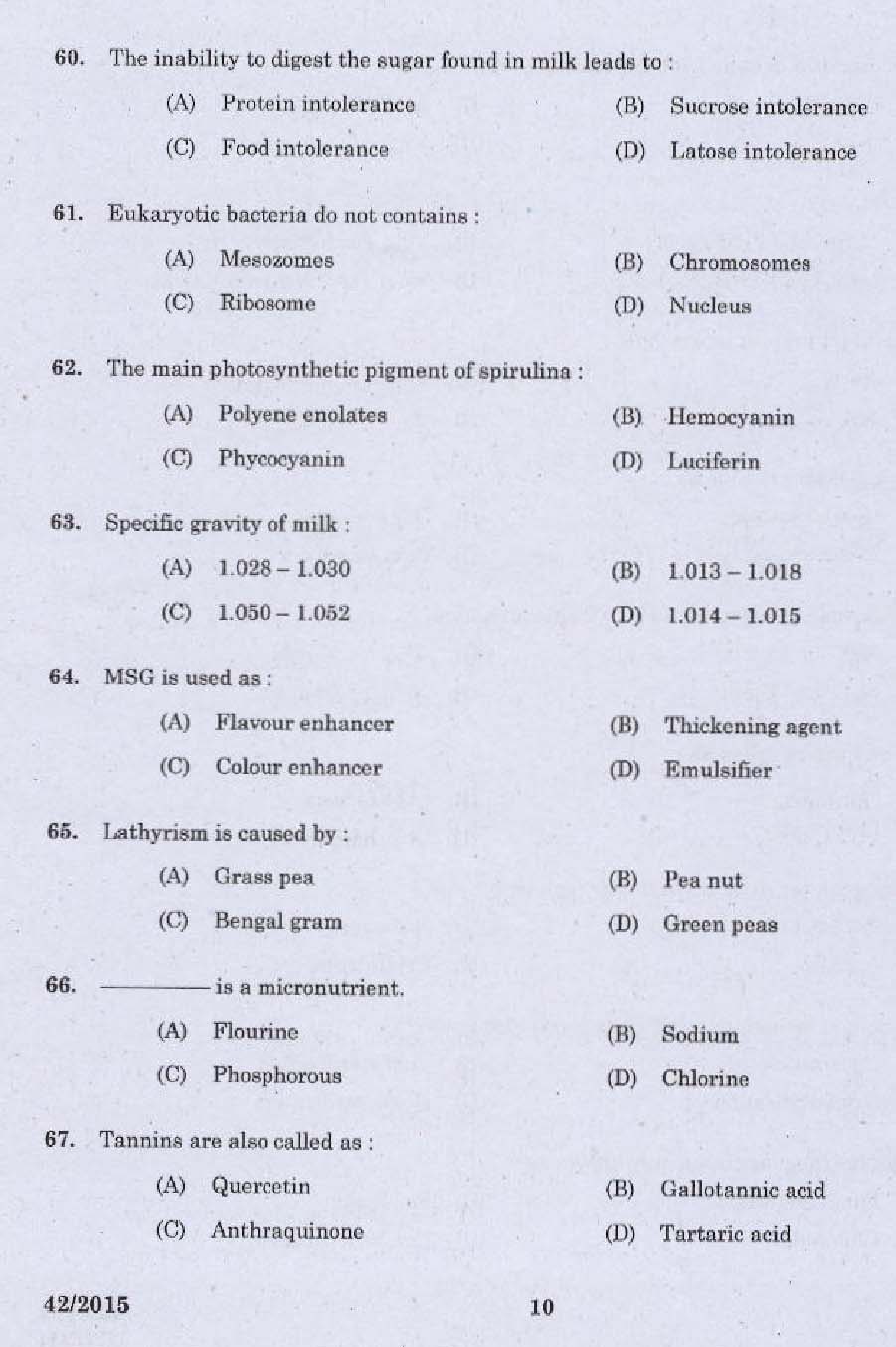 KPSC Junior Instructor Food Processing Exam 2015 Code 422015 8