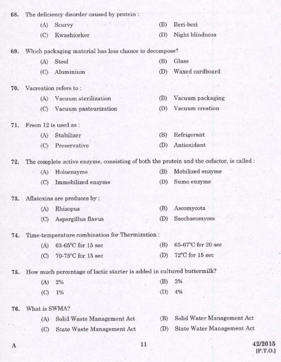 KPSC Junior Instructor Food Processing Exam 2015 Code 422015 9