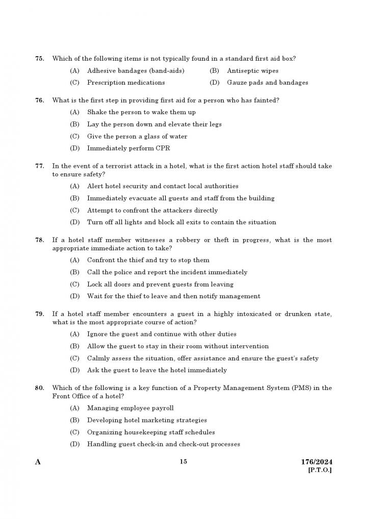 KPSC Junior Instructor Front Office Assistant Exam 2024 Code 176 2024 13