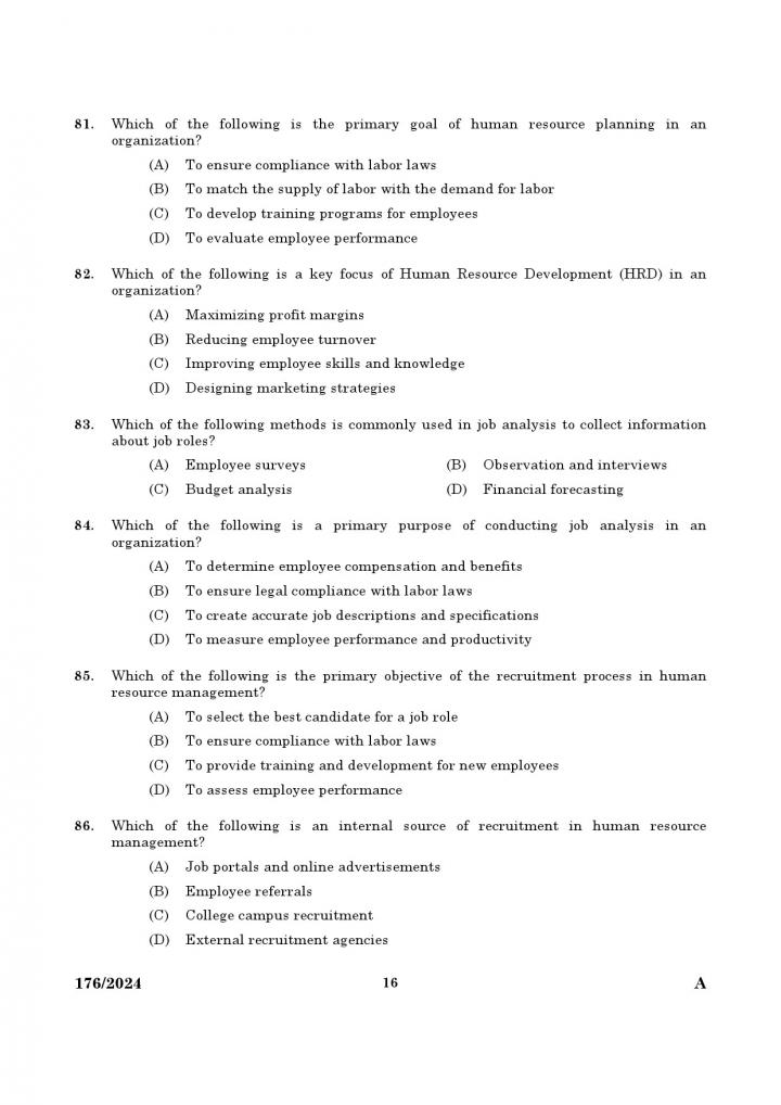 KPSC Junior Instructor Front Office Assistant Exam 2024 Code 176 2024 14