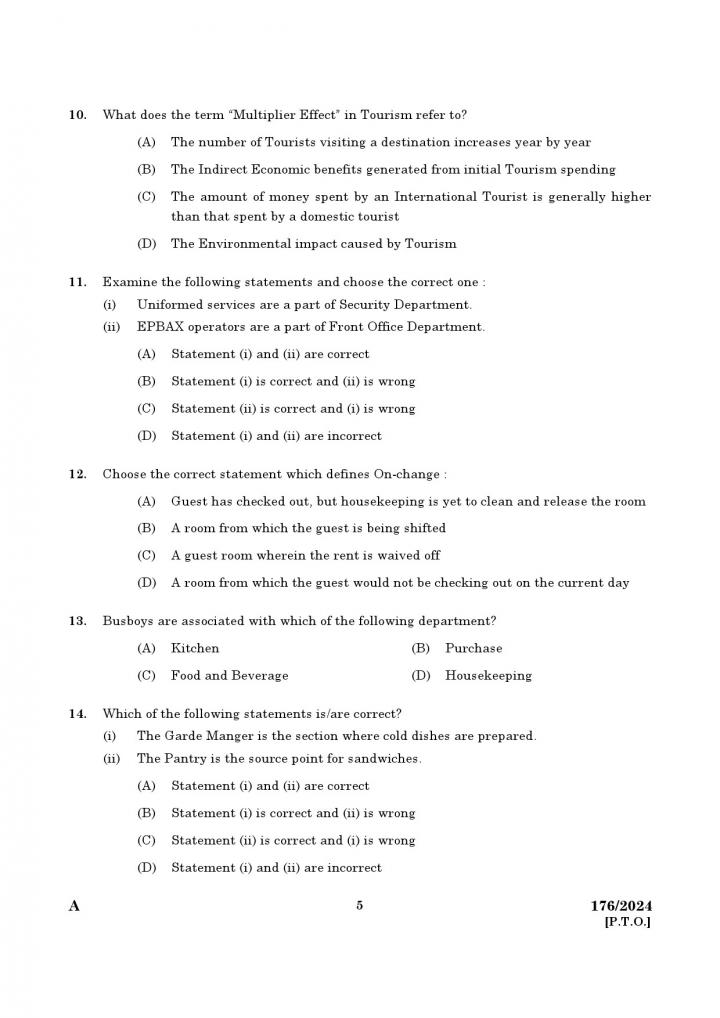 KPSC Junior Instructor Front Office Assistant Exam 2024 Code 176 2024 3