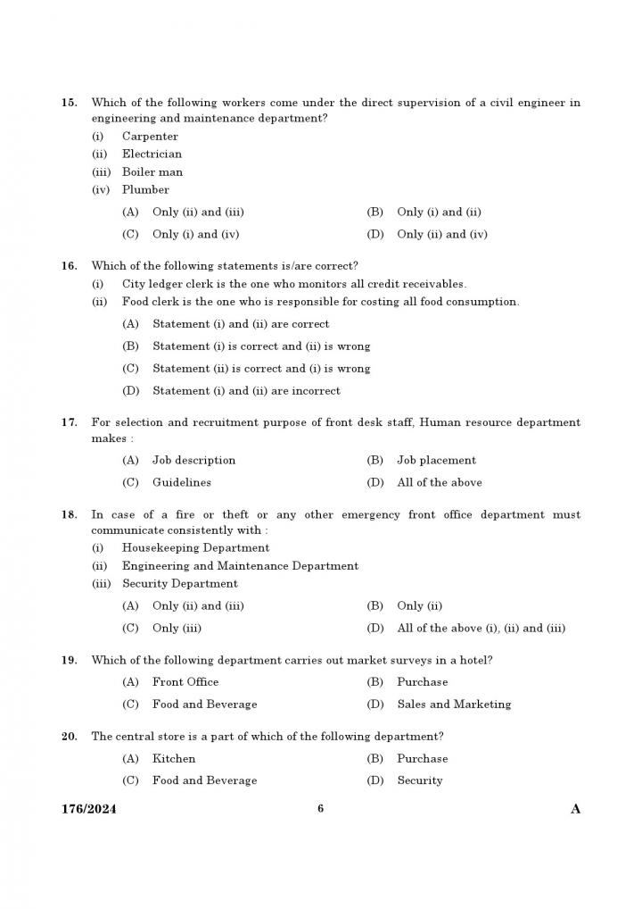 KPSC Junior Instructor Front Office Assistant Exam 2024 Code 176 2024 4