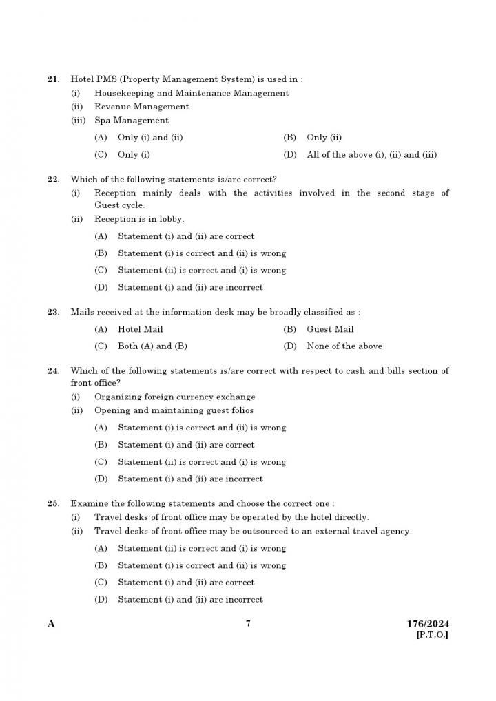 KPSC Junior Instructor Front Office Assistant Exam 2024 Code 176 2024 5