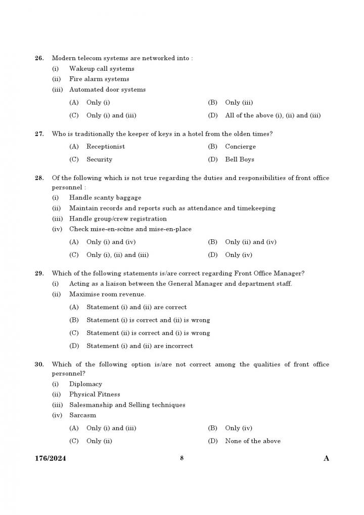 KPSC Junior Instructor Front Office Assistant Exam 2024 Code 176 2024 6