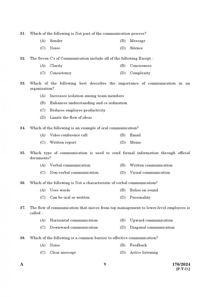 KPSC Junior Instructor Front Office Assistant Exam 2024 Code 176 2024 7