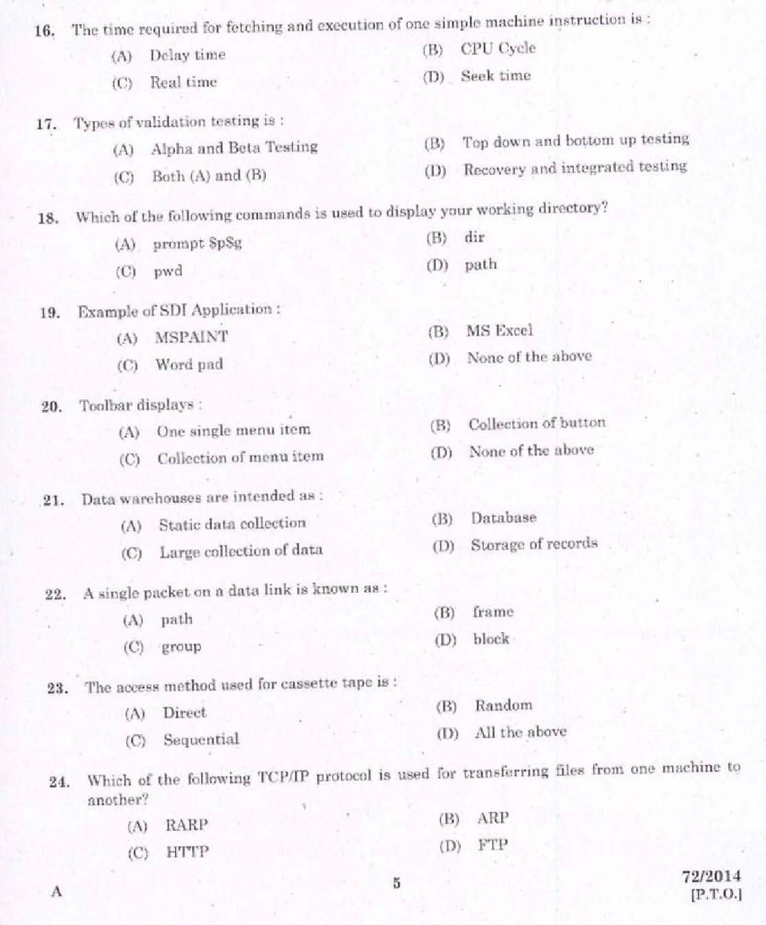 KPSC Junior Instructor Information Technology Exam 2014 Code 722014 3