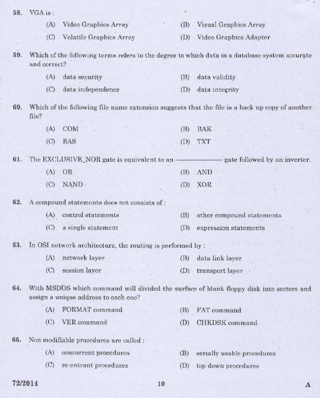 KPSC Junior Instructor Information Technology Exam 2014 Code 722014 8