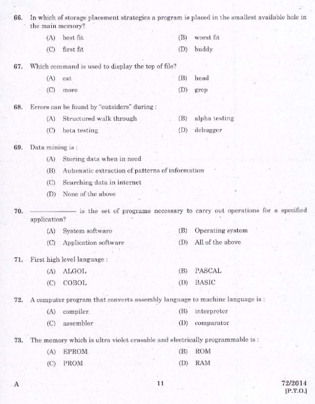 KPSC Junior Instructor Information Technology Exam 2014 Code 722014 9