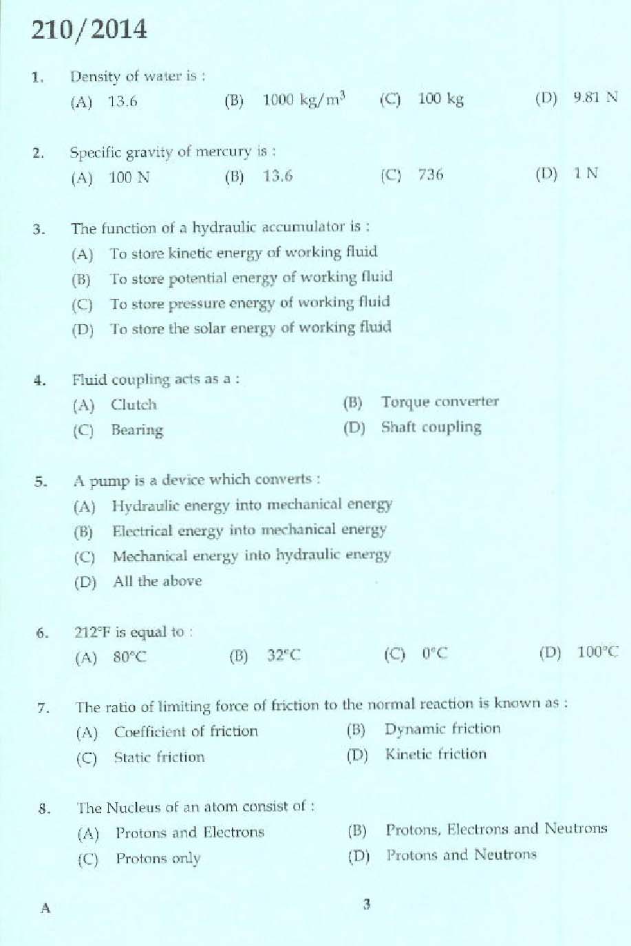 KPSC Junior Instructor Lift Mechanic Exam 2014 Code 2102014 1