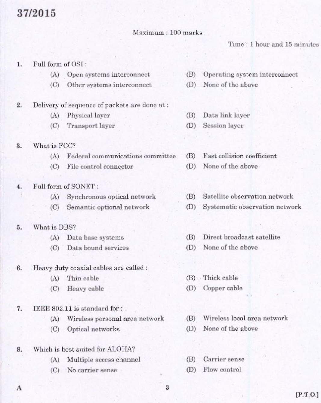 KPSC Junior Instructor Network Technician Exam 2015 Code 372015 1