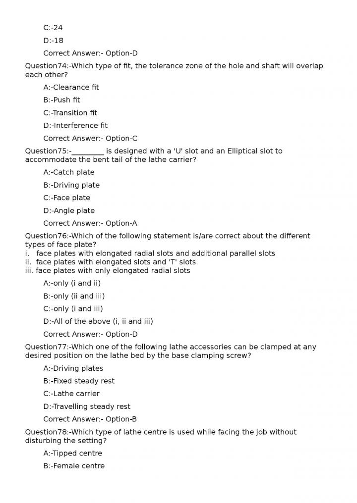 KPSC Junior Instructor Turner Exam 2023 Code 1592023OL 15