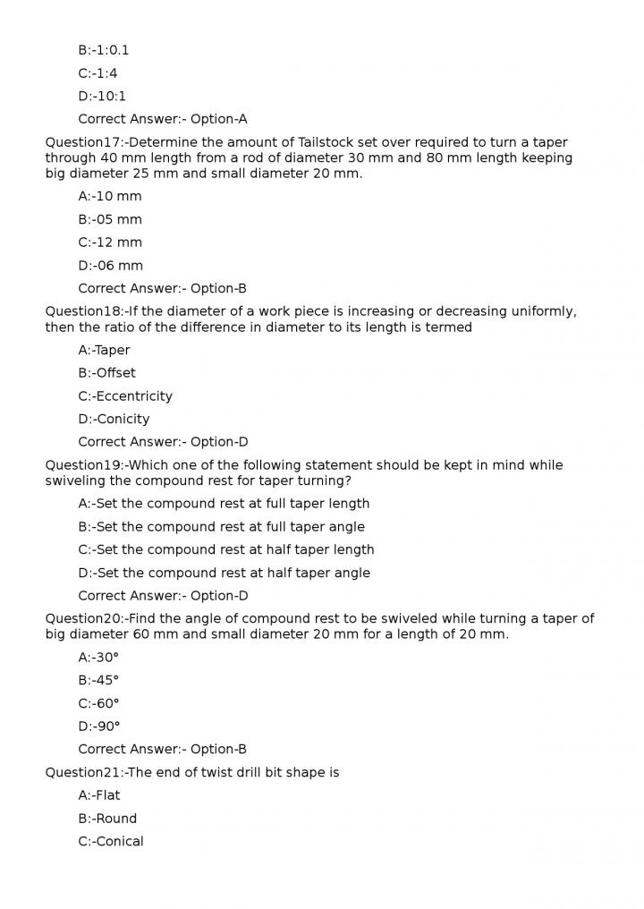 KPSC Junior Instructor Turner Exam 2023 Code 1592023OL 4