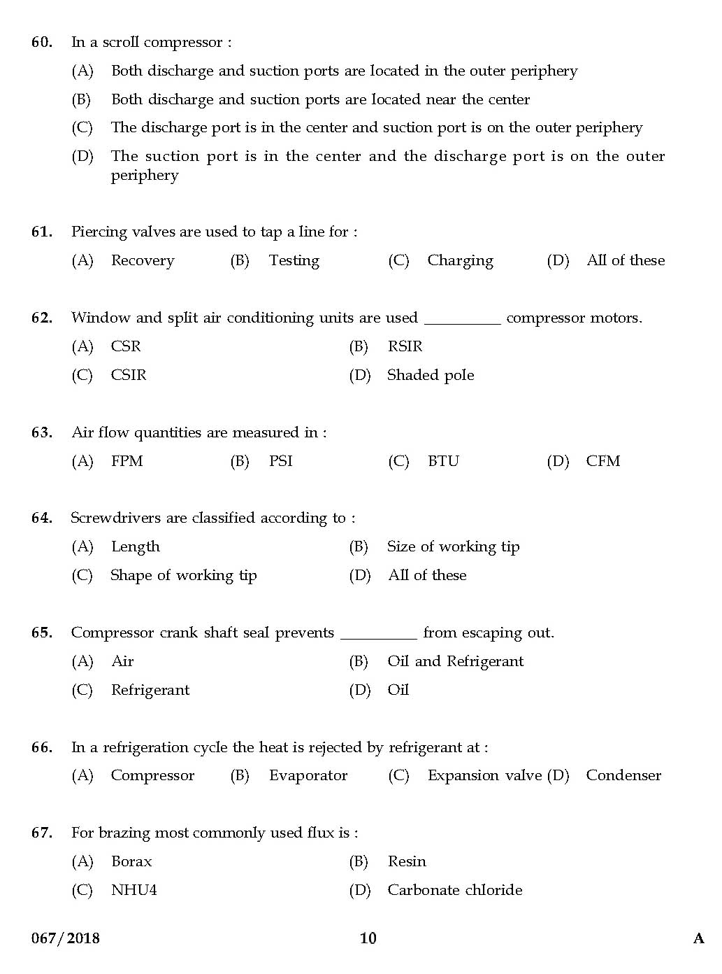 KPSC Mechanic Refrigeration and Air conditioning 0672018 9