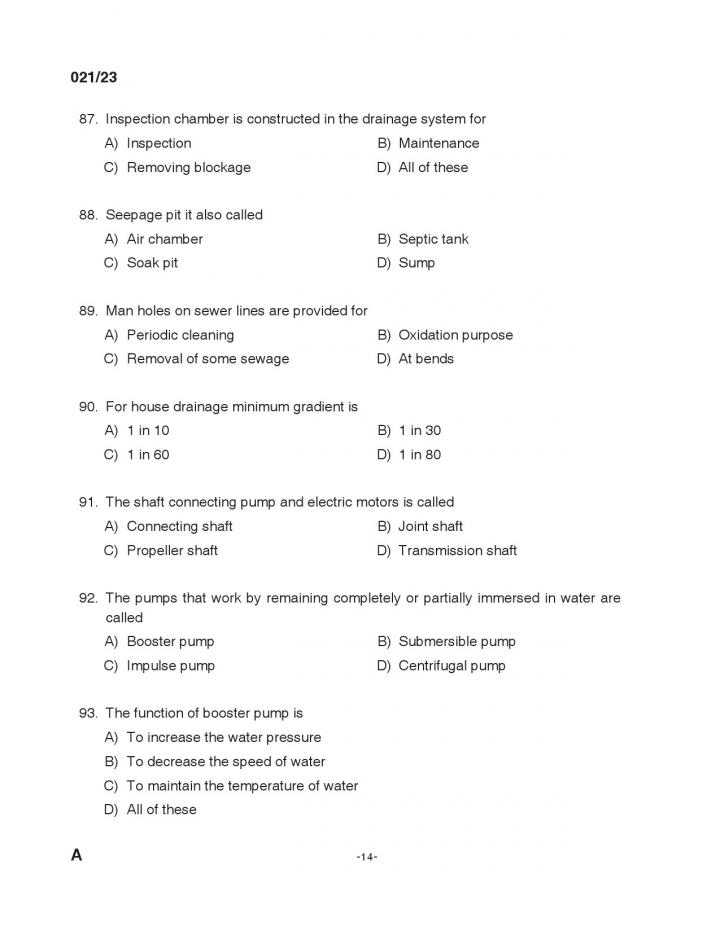 KPSC Junior Instructor Plumber Exam 2023 Code 0212023 13