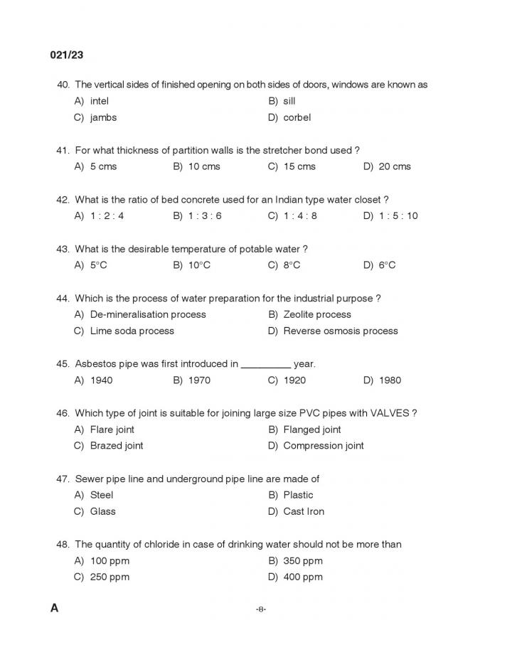 KPSC Junior Instructor Plumber Exam 2023 Code 0212023 7