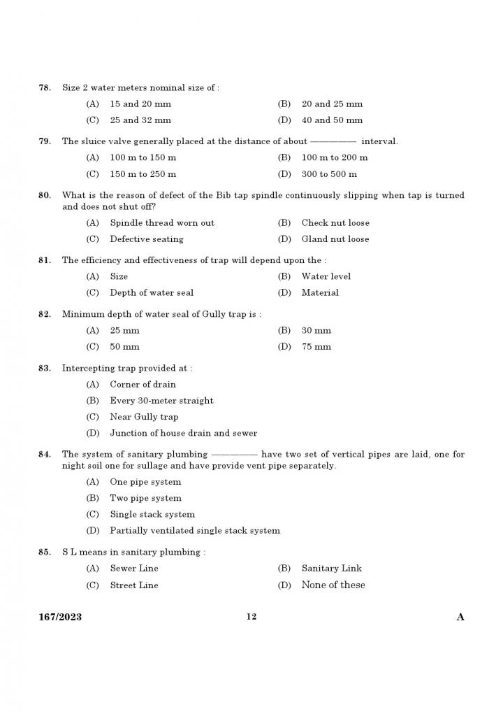 KPSC Junior Instructor Plumber Exam 2023 Code 1672023 10