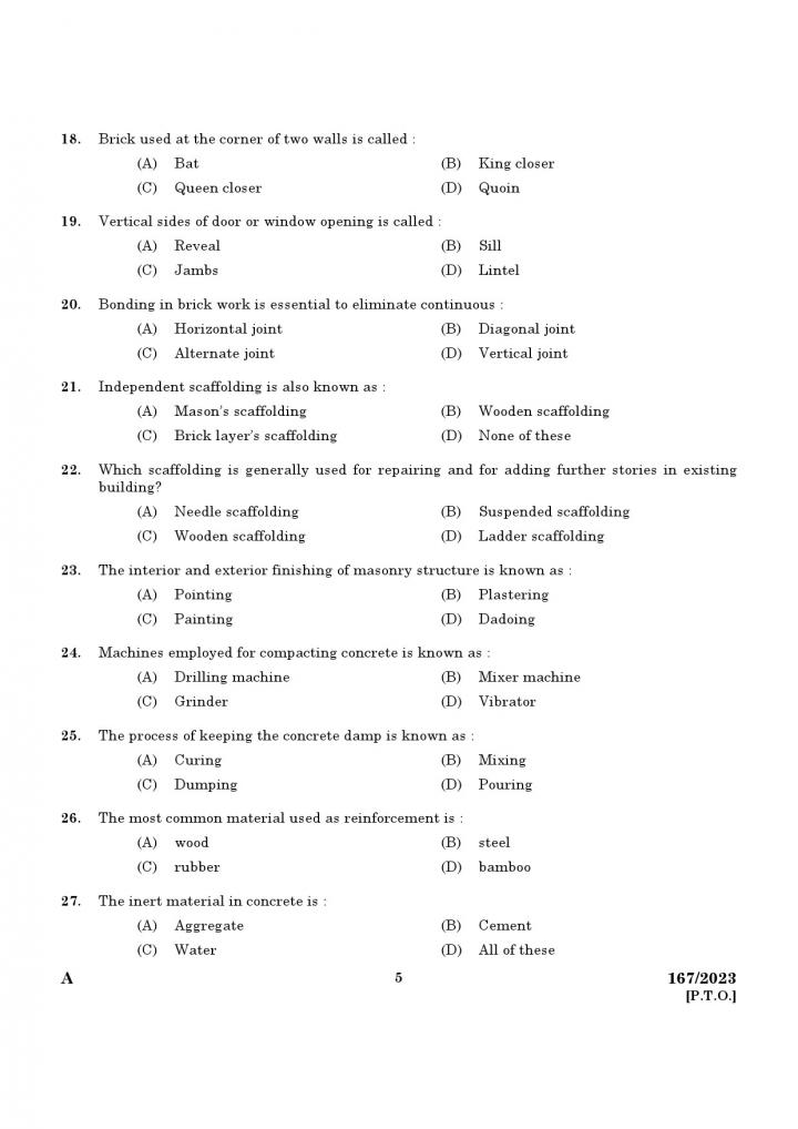 KPSC Junior Instructor Plumber Exam 2023 Code 1672023 3