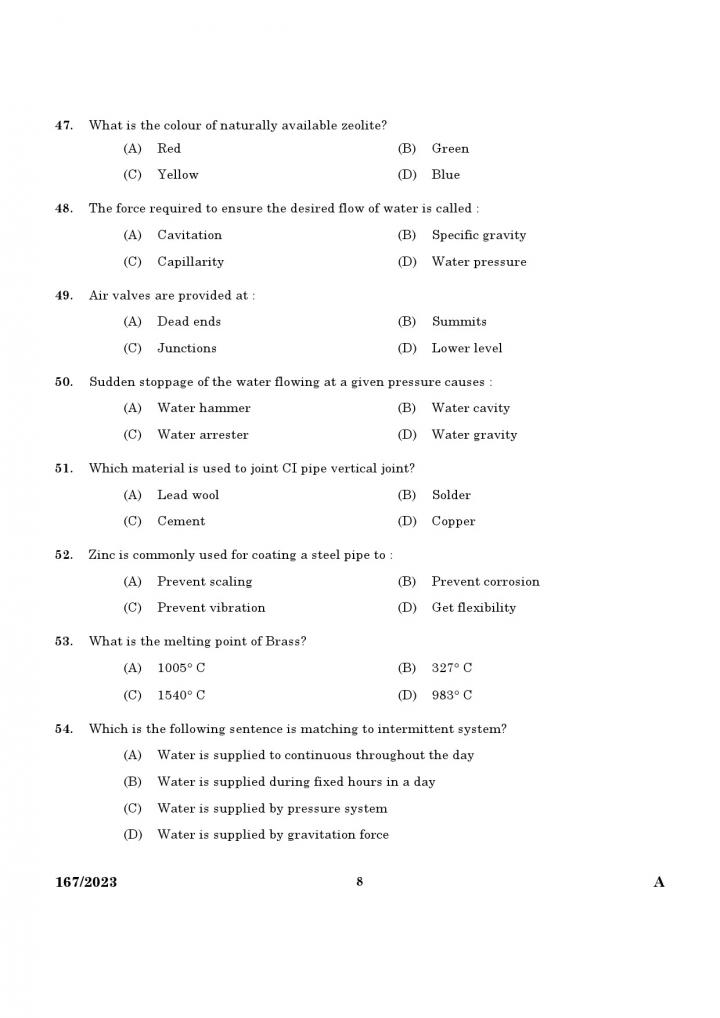 KPSC Junior Instructor Plumber Exam 2023 Code 1672023 6