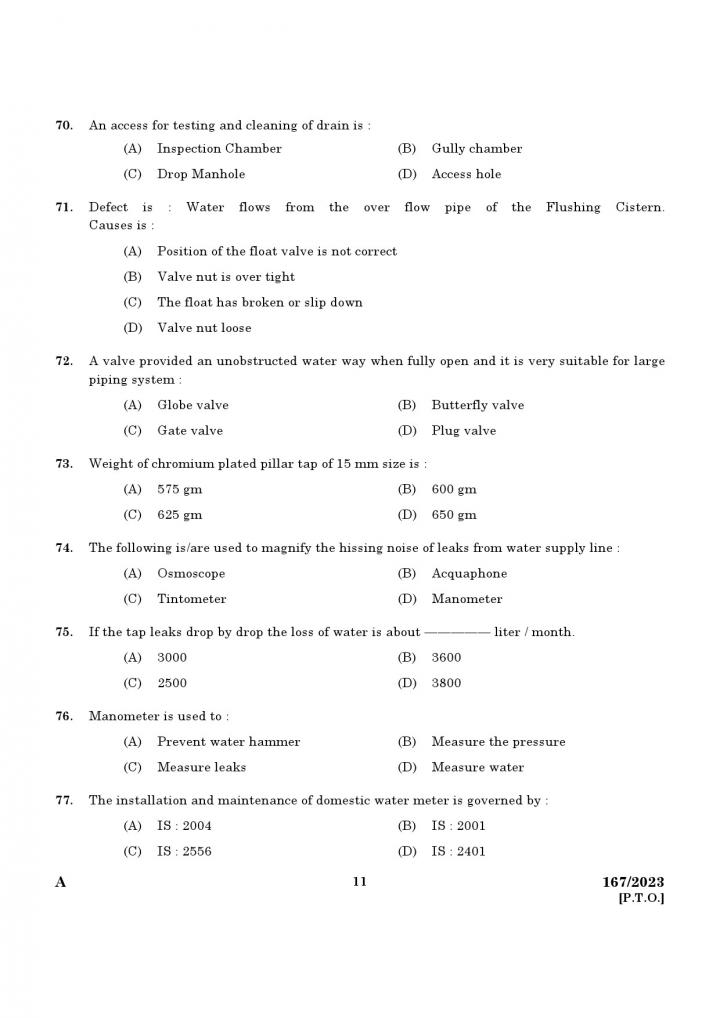 KPSC Junior Instructor Plumber Exam 2023 Code 1672023 9