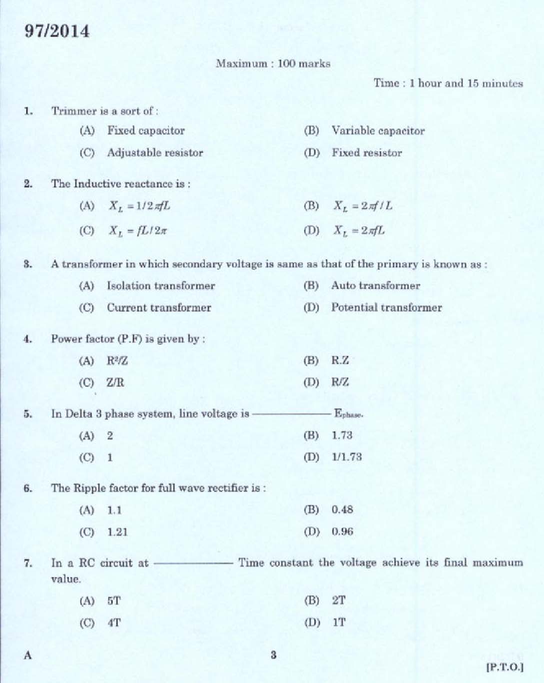 Kerala PSC Junior Instructor Exam Question Paper Code 972014 1