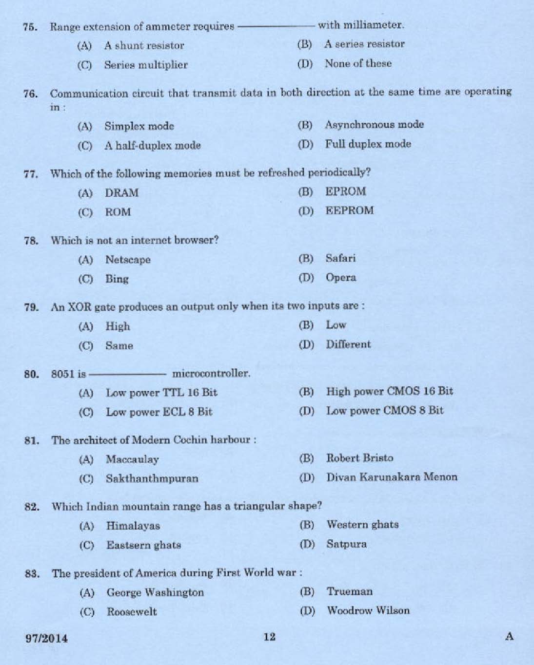 Kerala PSC Junior Instructor Exam Question Paper Code 972014 10