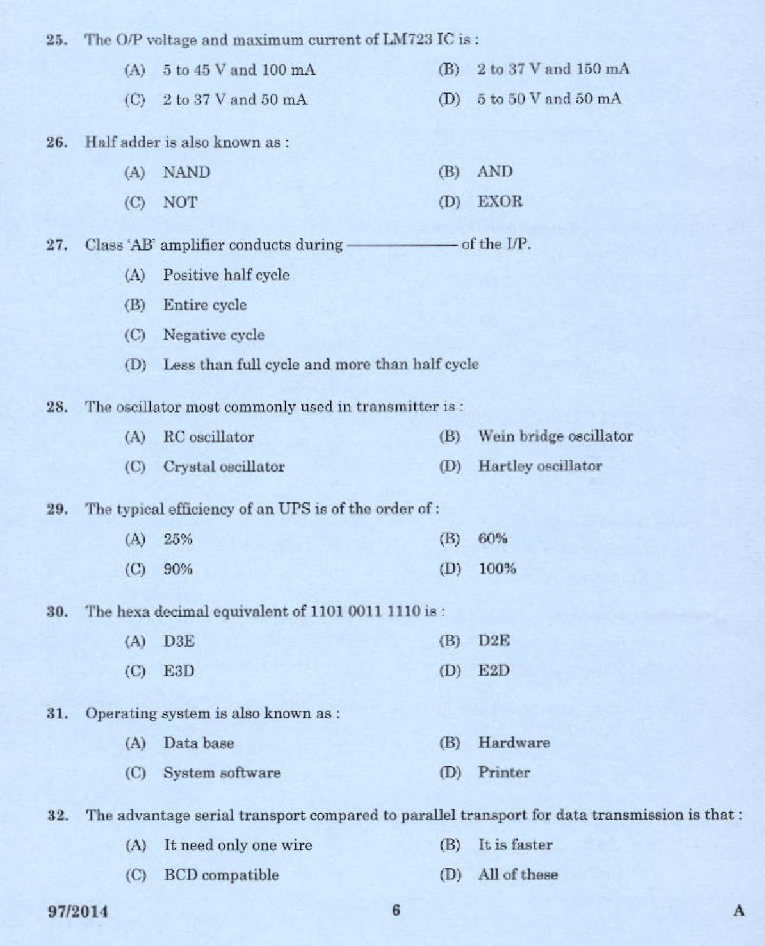 Kerala PSC Junior Instructor Exam Question Paper Code 972014 4