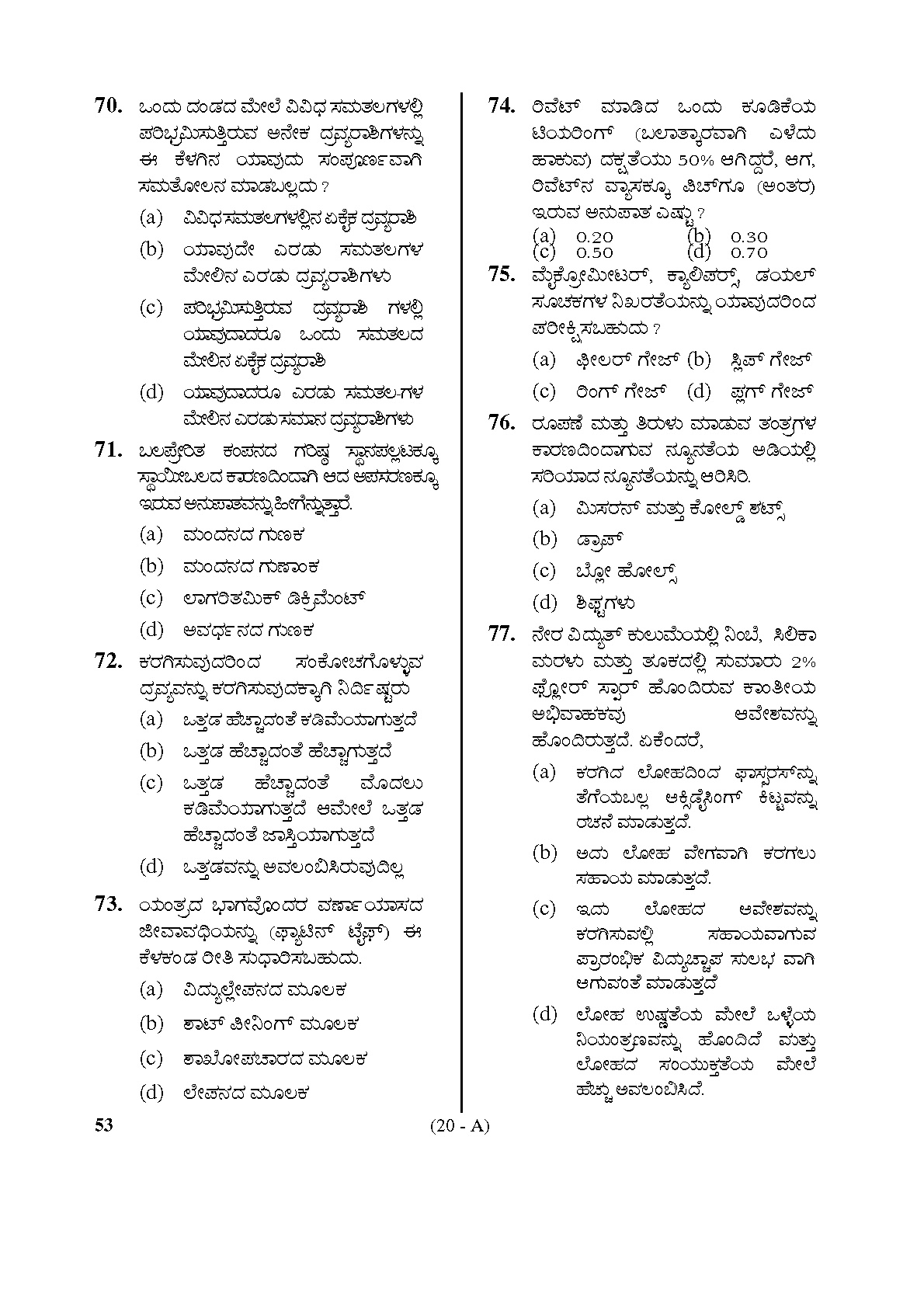 Karnataka PSC Assistant Director of Factories Mechanical Engineering Sample Paper 20